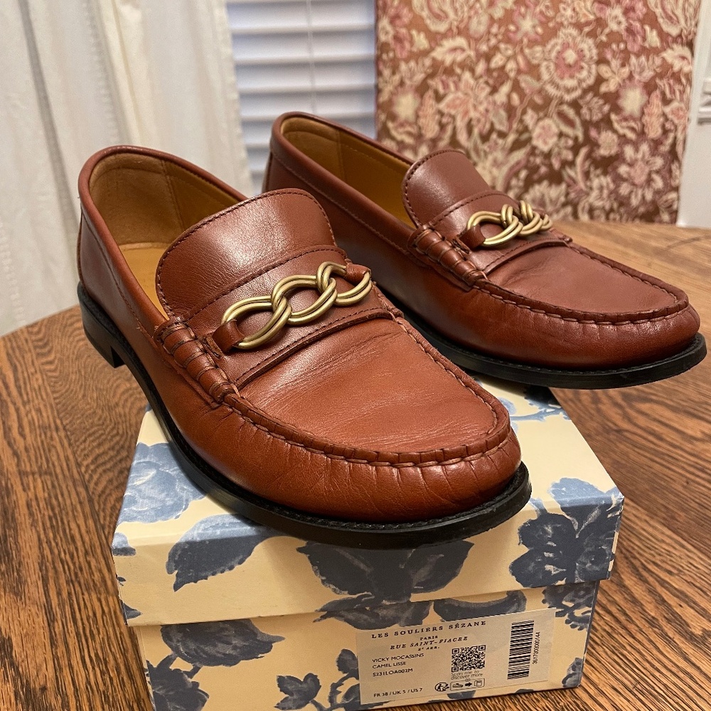 Worn Once- Sezane Vicki Loafers in Camel Leather - Size 38